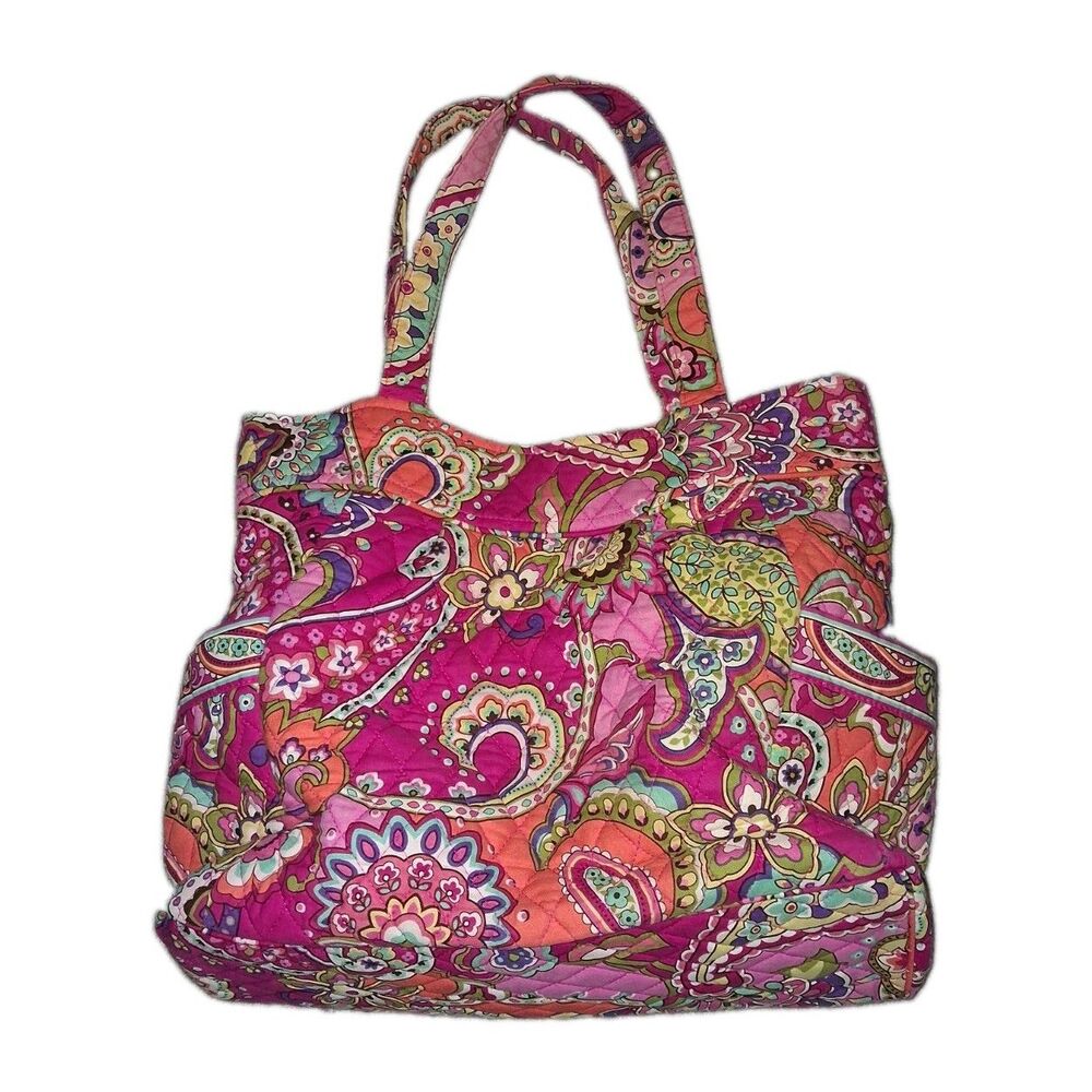 Vera Bradley PINK SWIRLS Large Tote Paisley Clean Travel Bag Purse shoulder bag